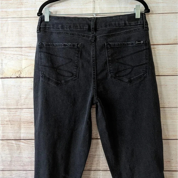 Seven Tummyless High Rise Skinny Distressed Jeans Black Stretchy - Picture 10 of 12